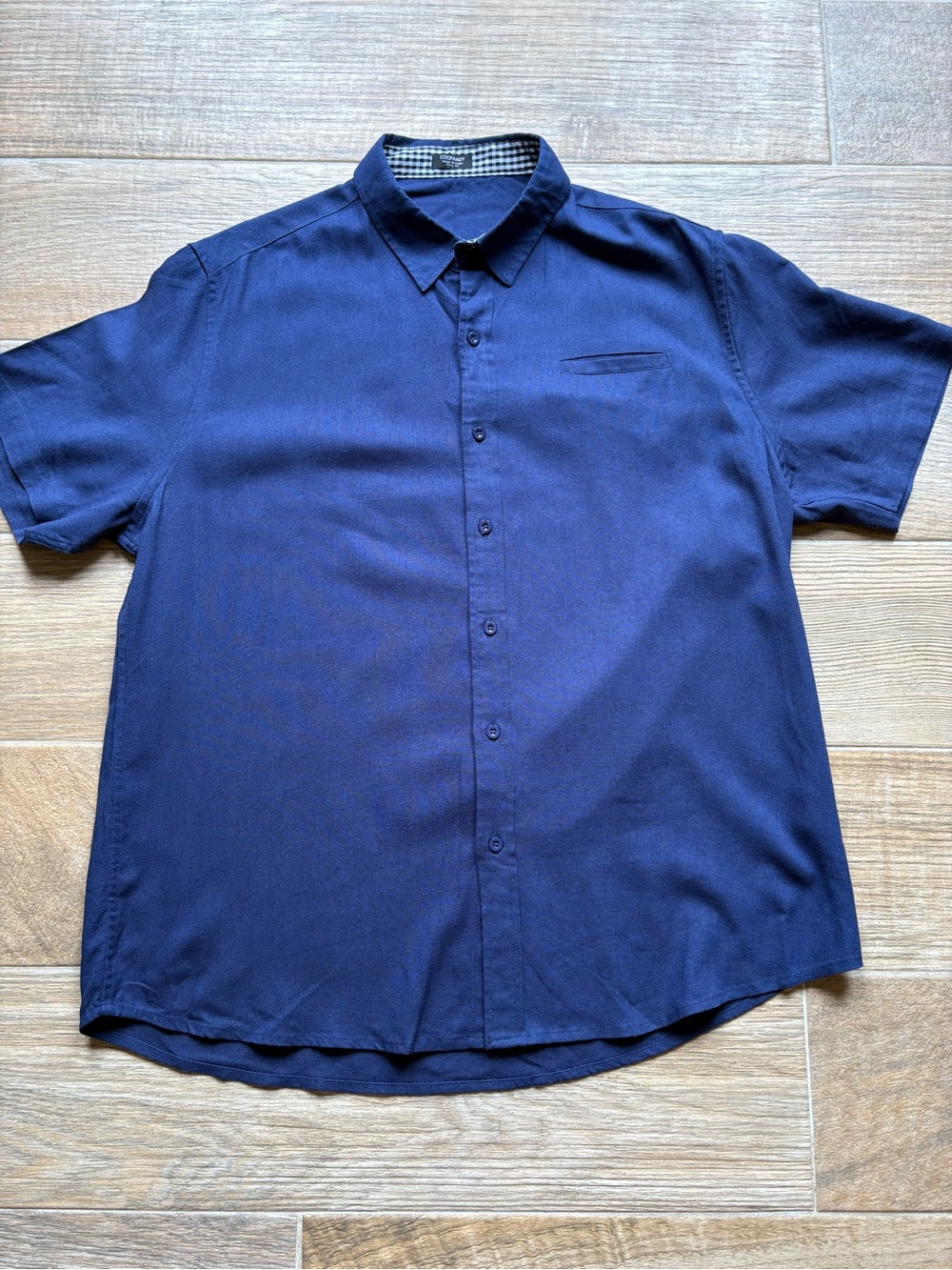 Men's Navy Coofandy Linen Blend Short-Sleeve Button-Up Shirt, Size Large